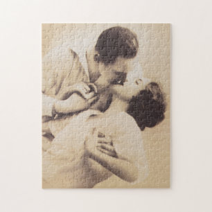 Puzzle Romantic Love Couple Kissing vintage illustration