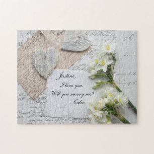 Puzzle Romantique vieux script, coeurs, proposition de fl