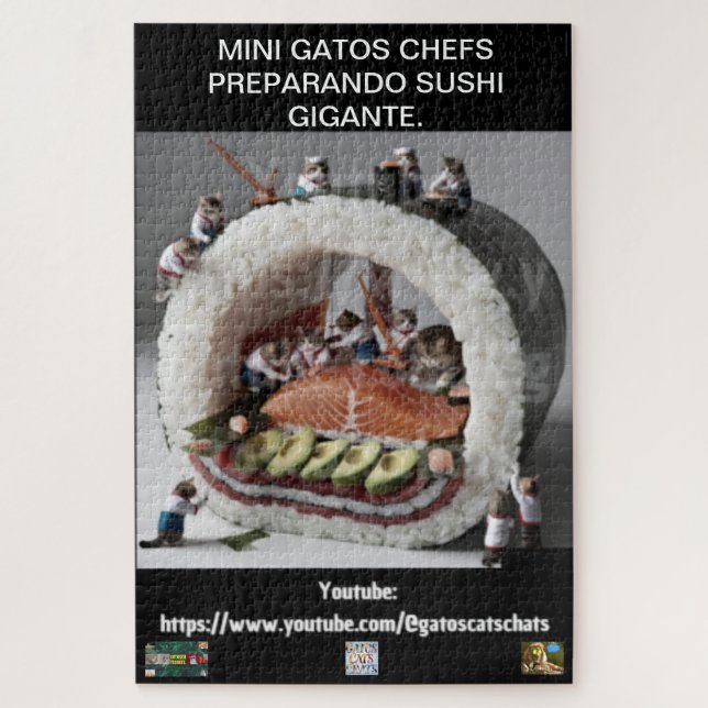 Puzzle Rompecabeza MINI GATOS CHEFS PREPARANDO SUSHI. (Vertical)