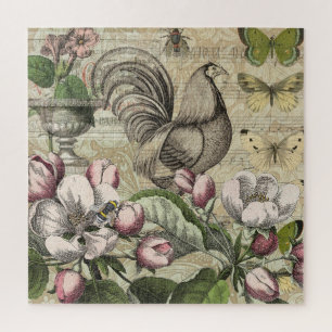Puzzle Rooster Garden Flower Papillon Art