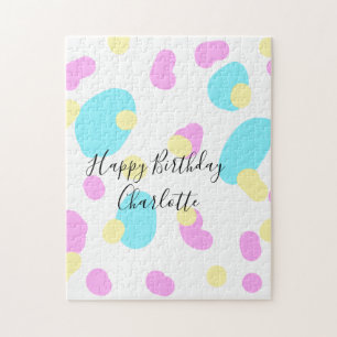 Puzzle Rose bleu jaunejoyeux anniversaire enfants formes