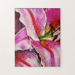 Puzzle rose contemporaine rouge et noir fleur moderne