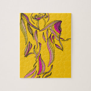 Puzzle rose d'art abstrait d'ange de ruban d'or