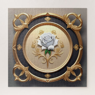 Puzzle Rose Élégante avec Cadre Décoratif Orné