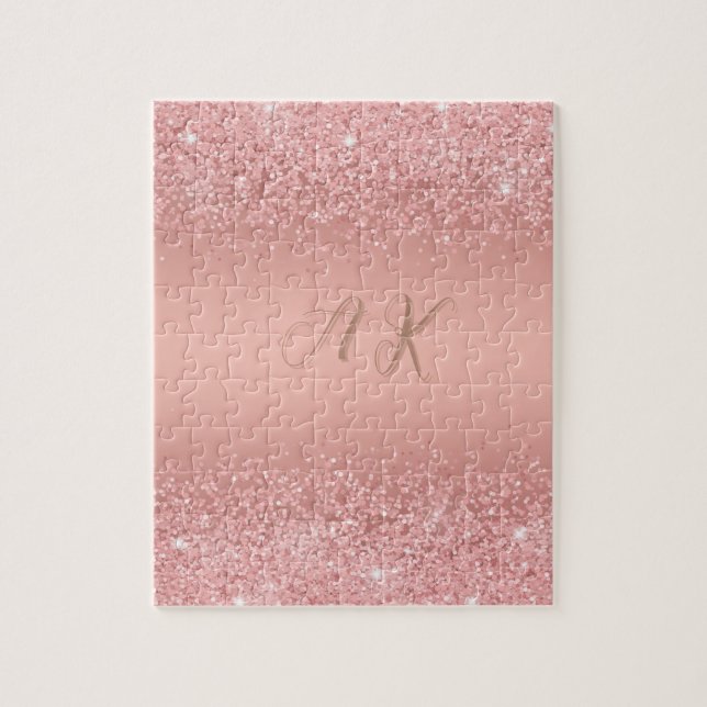 Puzzle Rose Gold Luxe Brillante Monogramme Élégant (Vertical)