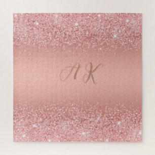 Puzzle Rose Gold Luxe Élégant Monogramme à l'effet Paille