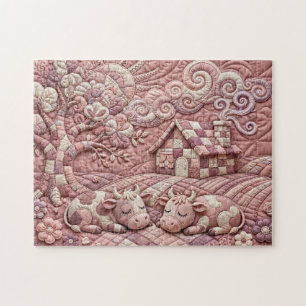 Puzzle Rose Poussiéreux Charme Patchwork Pastoral Vache