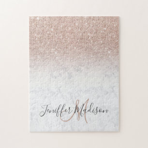 Puzzle Rose rose rose or parties scintillant marbre blanc