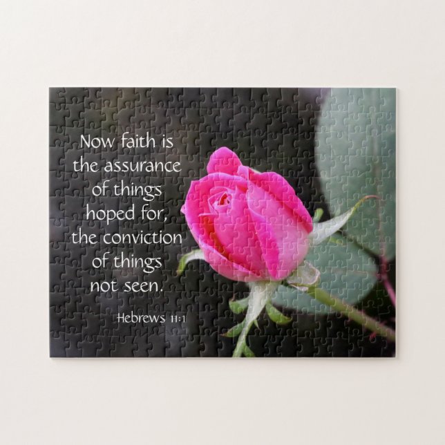 Puzzle Rose rose, verset de la Bible (Hébreux) sur la foi (Horizontal)