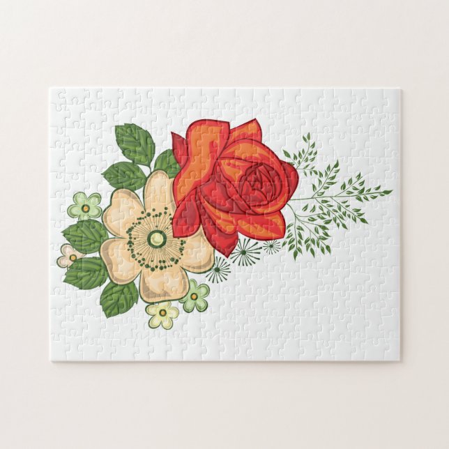 Puzzle Rose rouge et marguerites (Horizontal)