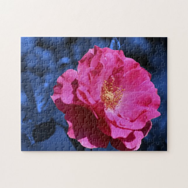 Puzzle Rose Rouge Sur L'Art Fleur De Tint Bleu (Horizontal)