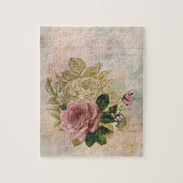 Puzzle Rose Steampunk | Pink and Gold Sophisticated (Vertical)