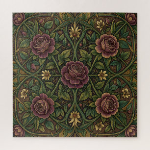 Puzzle Rose violette ornée de style William Morris floral