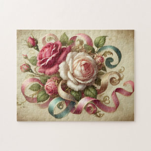 Puzzle Roses Anciens et Rubans Art Floral Romantique