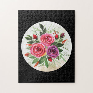 Puzzle Roses d'aquarelle sur un arrière - plan noir, aqua