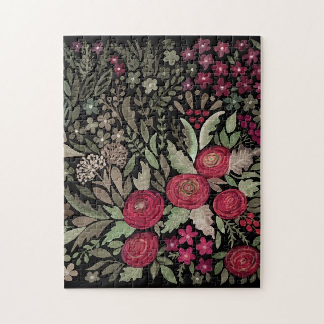 Puzzle Roses d'aquarelle sur un arrière - plan noir, aqua (Vertical)