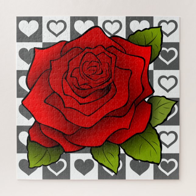 Puzzle Roses et Coeurs Rouges Romantiques - (Vertical)