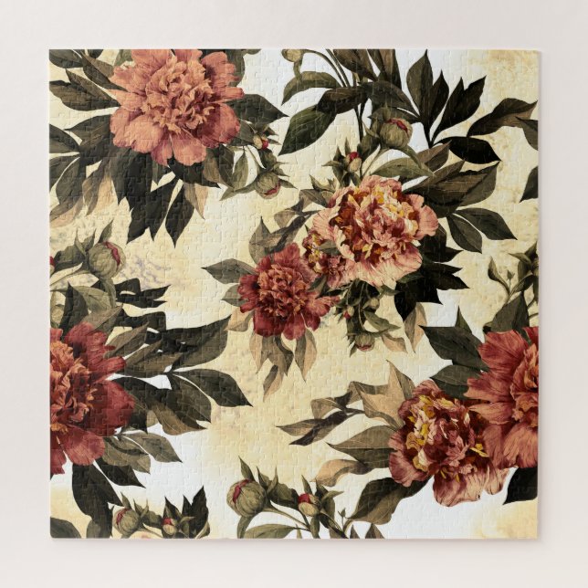 Puzzle Roses Floral Aquarelle, Motif Peonies. (Vertical)
