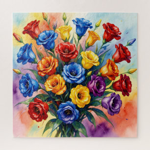 Puzzle Roses multicolores vibrantes Lisianthus Aquarelle 