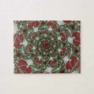Puzzle Roses Red and Green Fractal Art