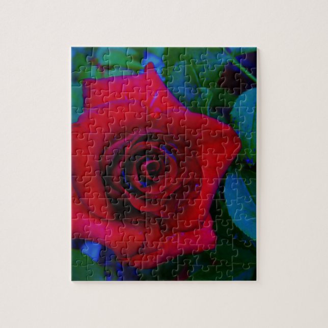 Puzzle Roses rouges aux tons bleus (Vertical)