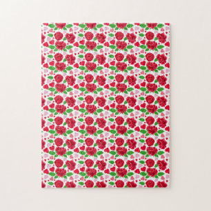 Puzzle Roses Rouges Cœurs Roses Joyeuse Saint-Valentin