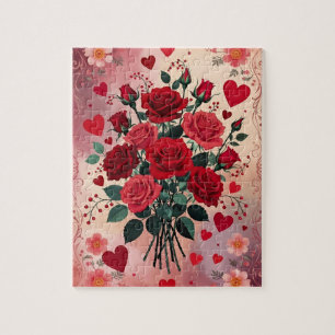 Puzzle Roses rouges, Saint-Valentin,