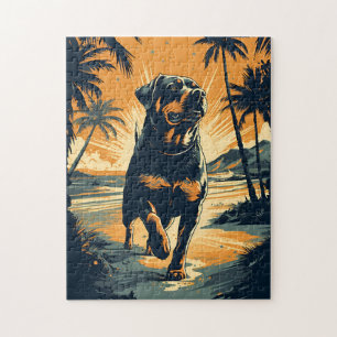 Puzzle Rottweiler à la plage