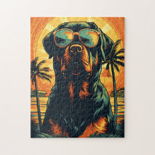 Puzzle Rottweiler avec lunettes de soleil à la plage