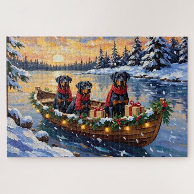 Puzzle Rottweiler Christmas Boat Holiday (Horizontal)