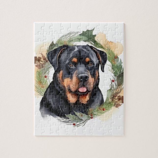 Puzzle Rottweiler Christmas Wreath Festive Pup (Vertical)