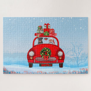 Puzzle Rottweiler dans une voiture avec le Père Noël