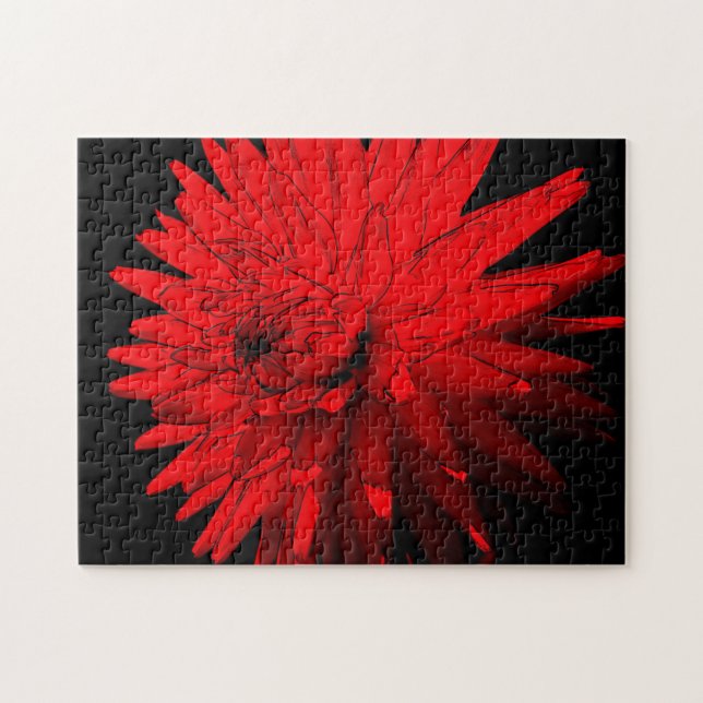 Puzzle Rouge Hot Dahlia Fleur Art Abstrait (Horizontal)