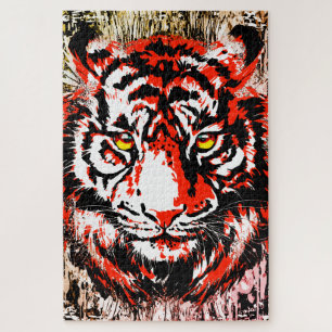 Puzzle rouge Tiger Puzzle coloré du visage de ti