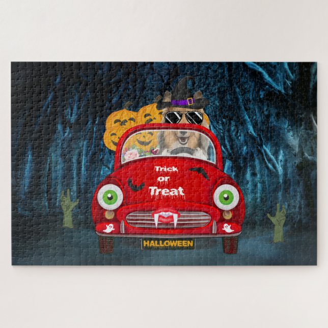 Puzzle Rough Collie Chien Conduite Voiture Effrayant Hall (Horizontal)