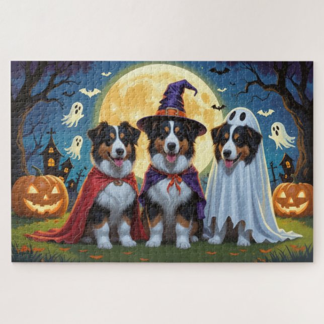 Puzzle Rough Collie Chiens Citrouille Halloween Funny (Horizontal)