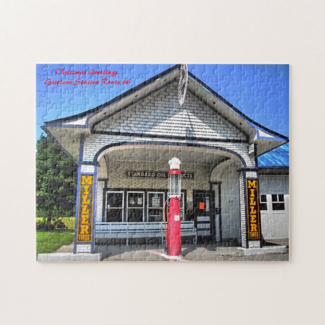 Puzzle Route 66 Stations À Essence. voeux de Noël (Horizontal)