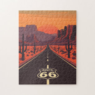 Puzzle Route 66 USA Coucher de Soleil Vintage