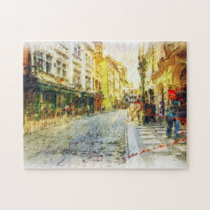 Puzzle Rues de vieille aquarelle de Prague
