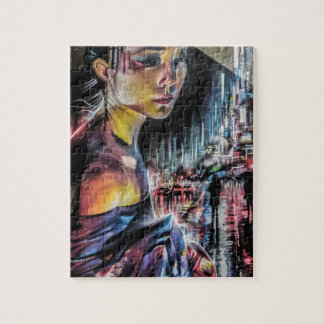 Puzzle Rues japonaises de fille de geisha de la peinture
