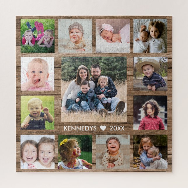 Puzzle Rustic Barnwood 13 Family Photo Collage (Vertical)