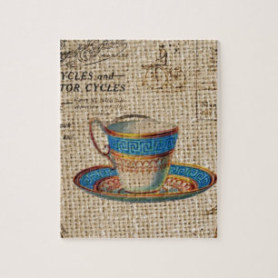 Puzzle Rustic english country tea party blue teacup