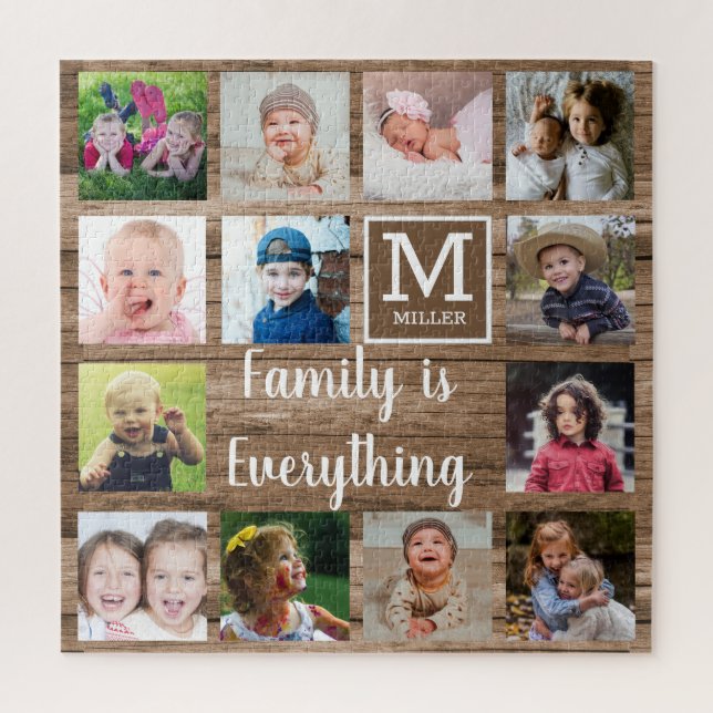 Puzzle Rustic Wood 13 Monogramme de la famille de collage (Vertical)