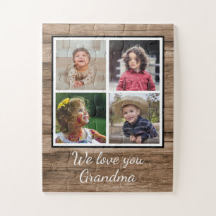 Puzzle Rustic Wood 4 Photo Collage Grand-mère
