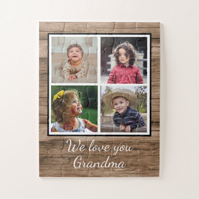 Puzzle Rustic Wood 4 Photo Collage Grand-mère (Vertical)