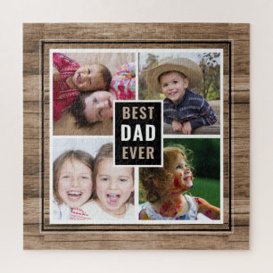 Puzzle Rustic Wood Meilleur papa Ever 4 Collage Photo Fam