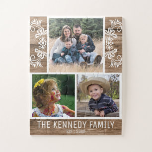 Puzzle Rustic Wood Nom de famille Photo Collage