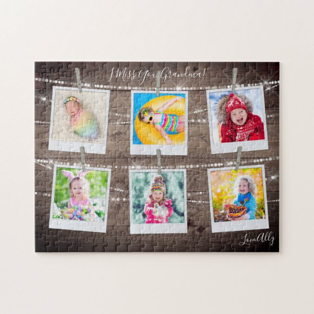 Puzzle Rustic Wood Six Photo Personnalisé (Horizontal)