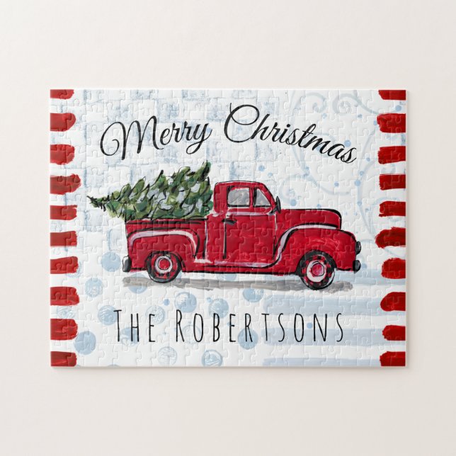 Puzzle Rustique Antique Camion Rouge Personnalisé (Horizontal)