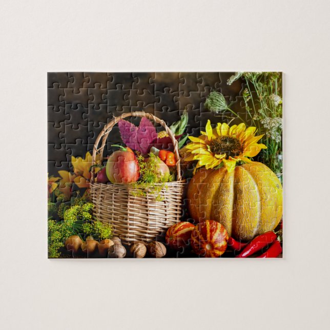 Puzzle Rustique Autumn Harvest Flowers Citrouille (Horizontal)